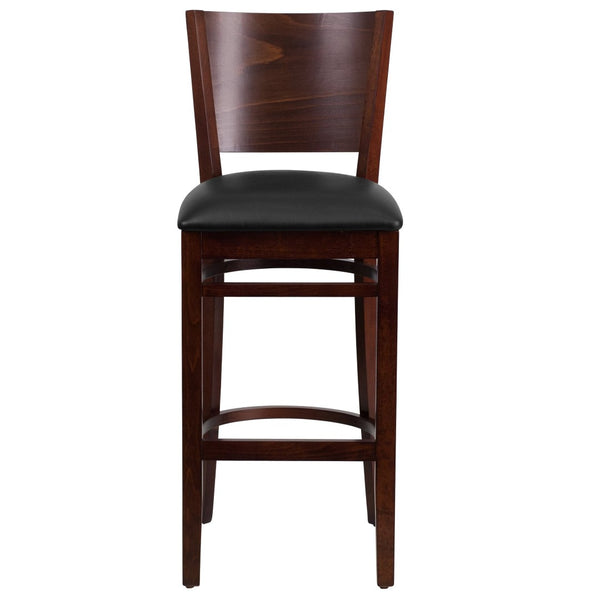 English Elm Lacey Series Elegant Solid Back Barstool - Durable Mahogany Frame for Restaurants and Homes Black Vinyl Seat/Walnut Wood Frame XU-DG-W0094BAR-WAL-BLKV-GG