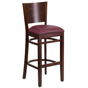 English Elm Lacey Series Elegant Solid Back Barstool - Durable Mahogany Frame for Restaurants and Homes Burgundy Vinyl Seat/Walnut Wood Frame XU-DG-W0094BAR-WAL-BURV-GG