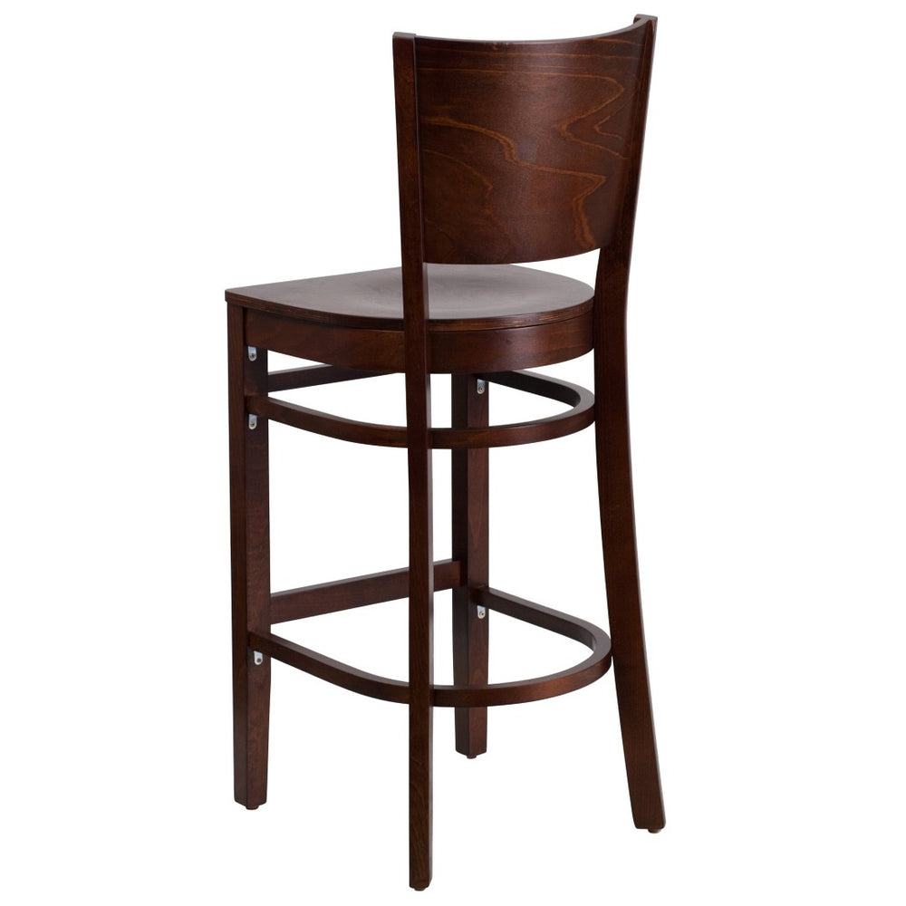 English Elm Lacey Series Elegant Solid Back Barstool - Durable Mahogany Frame for Restaurants and Homes Walnut Wood Seat/Walnut Wood Frame XU-DG-W0094BAR-WAL-WAL-GG