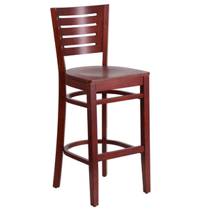 English Elm Darby Series Slat-Back Barstool - Elegant Mahogany Finish with Padded Comfort for Dining Spaces Mahogany Wood Seat/Mahogany Wood Frame XU-DG-W0108BBAR-MAH-MAH-GG