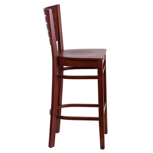 English Elm Darby Series Slat-Back Barstool - Elegant Mahogany Finish with Padded Comfort for Dining Spaces Mahogany Wood Seat/Mahogany Wood Frame XU-DG-W0108BBAR-MAH-MAH-GG