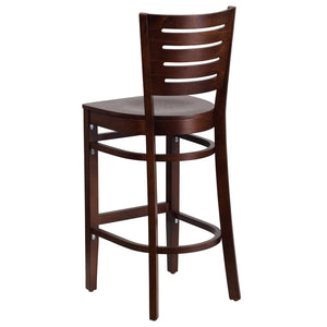 English Elm Darby Series Slat-Back Barstool - Elegant Mahogany Finish with Padded Comfort for Dining Spaces Walnut Wood Seat/Walnut Wood Frame XU-DG-W0108BBAR-WAL-WAL-GG