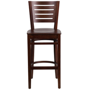 English Elm Darby Series Slat-Back Barstool - Elegant Mahogany Finish with Padded Comfort for Dining Spaces Walnut Wood Seat/Walnut Wood Frame XU-DG-W0108BBAR-WAL-WAL-GG