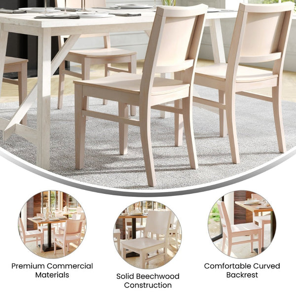 English Elm Naples Solid Wood Dining Chair - Commercial Grade Comfort with Curved Backrest for Elegant Spaces Antique White XU-DG-W0305-ANTWHT-GG