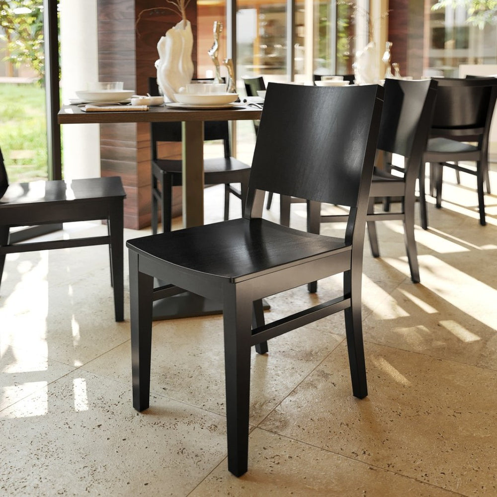 English Elm Naples Solid Wood Dining Chair - Commercial Grade Comfort with Curved Backrest for Elegant Spaces Black XU-DG-W0305-BLK-GG