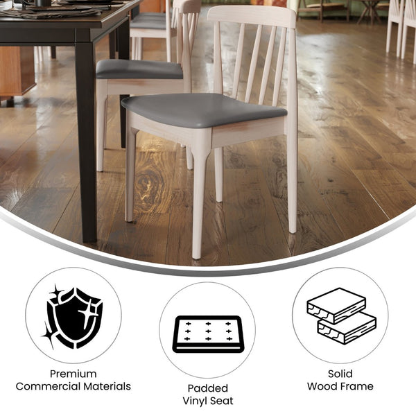 English Elm Chester Commercial-Grade Solid Wood Dining Chair with Curved Backrest for Classic Dining Elegance Brown Vinyl Seat/Antique White Wood Frame XU-DG-W0359-ANTWHT-GG