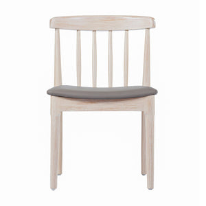 English Elm Chester Commercial-Grade Solid Wood Dining Chair with Curved Backrest for Classic Dining Elegance Brown Vinyl Seat/Antique White Wood Frame XU-DG-W0359-ANTWHT-GG