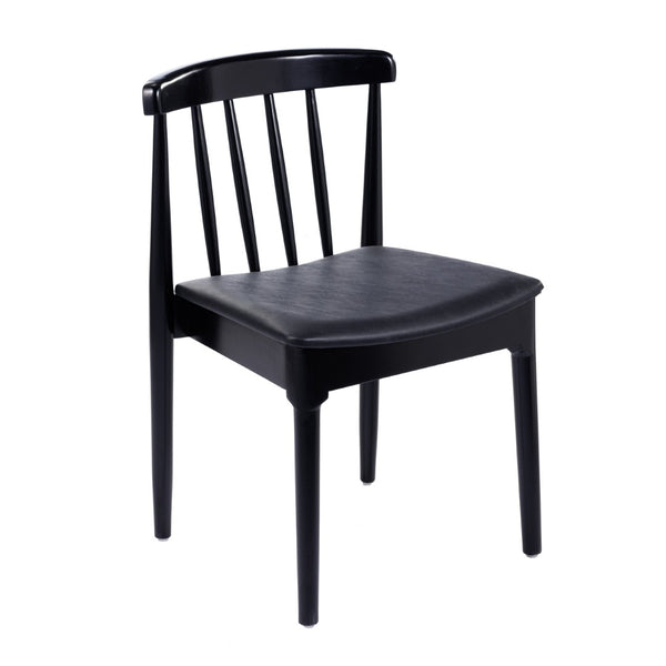 English Elm Chester Commercial-Grade Solid Wood Dining Chair with Curved Backrest for Classic Dining Elegance Black Vinyl Seat/Black Wood Frame XU-DG-W0359-BLK-GG