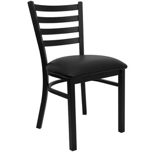 English Elm HERCULES Series Durable Ladder Back Metal Chair for Restaurants, Cafes, and Home Dining Spaces Black Vinyl Seat/Black Metal Frame XU-DG694BLAD-BLKV-GG