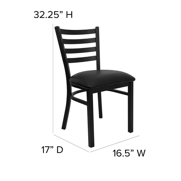 English Elm HERCULES Series Durable Ladder Back Metal Chair for Restaurants, Cafes, and Home Dining Spaces Black Vinyl Seat/Black Metal Frame XU-DG694BLAD-BLKV-GG