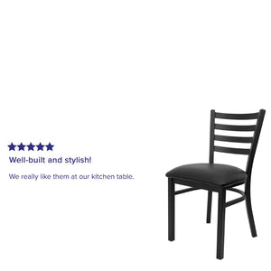 English Elm HERCULES Series Durable Ladder Back Metal Chair for Restaurants, Cafes, and Home Dining Spaces Black Vinyl Seat/Black Metal Frame XU-DG694BLAD-BLKV-GG