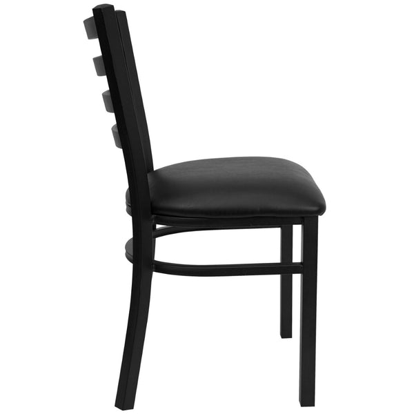 English Elm HERCULES Series Durable Ladder Back Metal Chair for Restaurants, Cafes, and Home Dining Spaces Black Vinyl Seat/Black Metal Frame XU-DG694BLAD-BLKV-GG