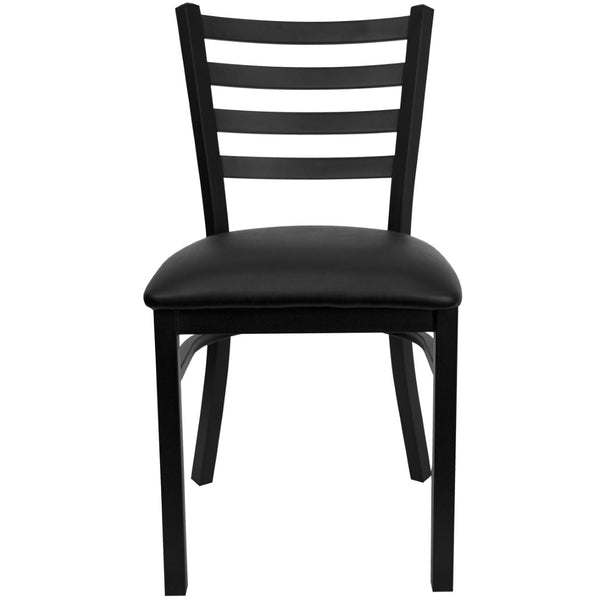 English Elm HERCULES Series Durable Ladder Back Metal Chair for Restaurants, Cafes, and Home Dining Spaces Black Vinyl Seat/Black Metal Frame XU-DG694BLAD-BLKV-GG
