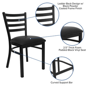 English Elm HERCULES Series Durable Ladder Back Metal Chair for Restaurants, Cafes, and Home Dining Spaces Black Vinyl Seat/Black Metal Frame XU-DG694BLAD-BLKV-GG