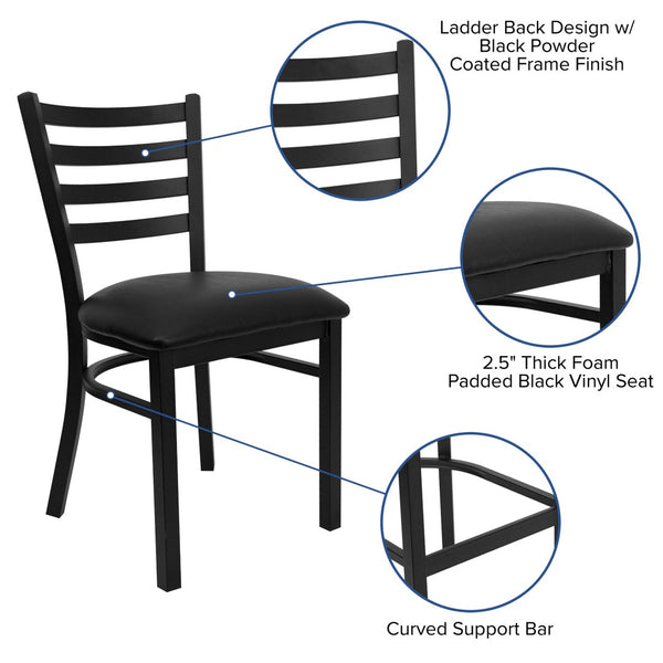 English Elm HERCULES Series Durable Ladder Back Metal Chair for Restaurants, Cafes, and Home Dining Spaces Black Vinyl Seat/Black Metal Frame XU-DG694BLAD-BLKV-GG