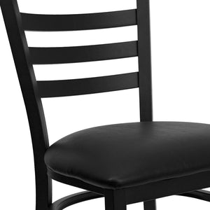 English Elm HERCULES Series Durable Ladder Back Metal Chair for Restaurants, Cafes, and Home Dining Spaces Black Vinyl Seat/Black Metal Frame XU-DG694BLAD-BLKV-GG