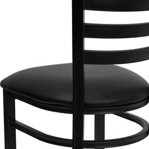 English Elm HERCULES Series Durable Ladder Back Metal Chair for Restaurants, Cafes, and Home Dining Spaces Black Vinyl Seat/Black Metal Frame XU-DG694BLAD-BLKV-GG