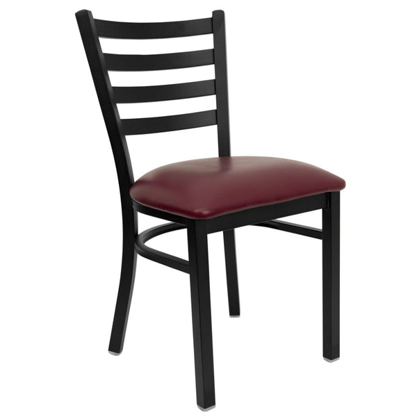 English Elm HERCULES Series Durable Ladder Back Metal Chair for Restaurants, Cafes, and Home Dining Spaces Burgundy Vinyl Seat/Black Metal Frame XU-DG694BLAD-BURV-GG
