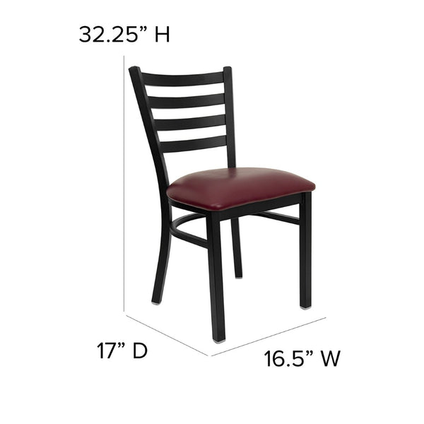English Elm HERCULES Series Durable Ladder Back Metal Chair for Restaurants, Cafes, and Home Dining Spaces Burgundy Vinyl Seat/Black Metal Frame XU-DG694BLAD-BURV-GG