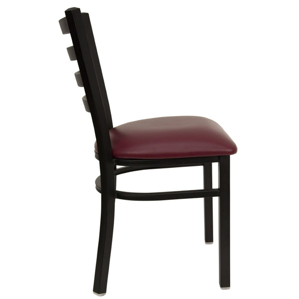 English Elm HERCULES Series Durable Ladder Back Metal Chair for Restaurants, Cafes, and Home Dining Spaces Burgundy Vinyl Seat/Black Metal Frame XU-DG694BLAD-BURV-GG