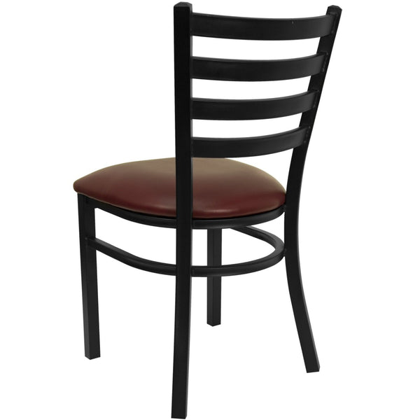 English Elm HERCULES Series Durable Ladder Back Metal Chair for Restaurants, Cafes, and Home Dining Spaces Burgundy Vinyl Seat/Black Metal Frame XU-DG694BLAD-BURV-GG