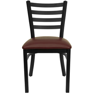 English Elm HERCULES Series Durable Ladder Back Metal Chair for Restaurants, Cafes, and Home Dining Spaces Burgundy Vinyl Seat/Black Metal Frame XU-DG694BLAD-BURV-GG