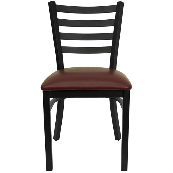 English Elm HERCULES Series Durable Ladder Back Metal Chair for Restaurants, Cafes, and Home Dining Spaces Burgundy Vinyl Seat/Black Metal Frame XU-DG694BLAD-BURV-GG