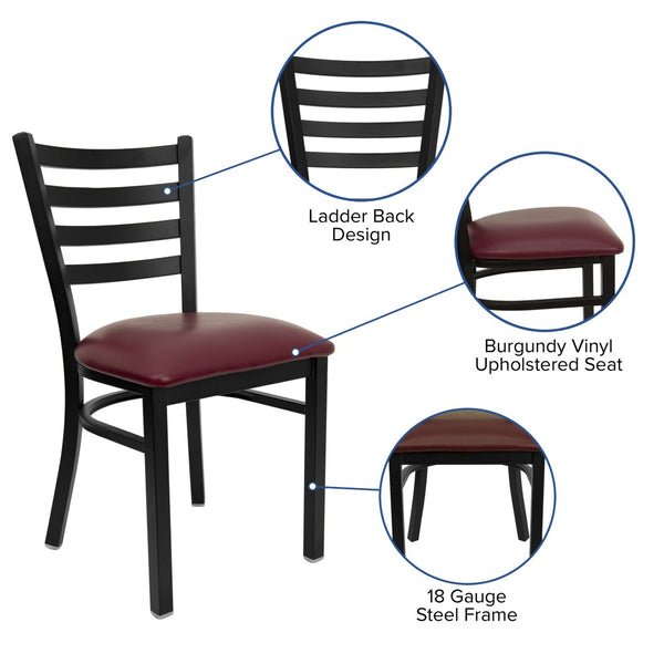 English Elm HERCULES Series Durable Ladder Back Metal Chair for Restaurants, Cafes, and Home Dining Spaces Burgundy Vinyl Seat/Black Metal Frame XU-DG694BLAD-BURV-GG