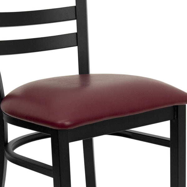 English Elm HERCULES Series Durable Ladder Back Metal Chair for Restaurants, Cafes, and Home Dining Spaces Burgundy Vinyl Seat/Black Metal Frame XU-DG694BLAD-BURV-GG