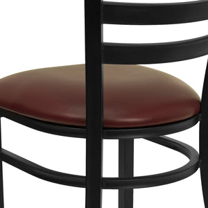 English Elm HERCULES Series Durable Ladder Back Metal Chair for Restaurants, Cafes, and Home Dining Spaces Burgundy Vinyl Seat/Black Metal Frame XU-DG694BLAD-BURV-GG