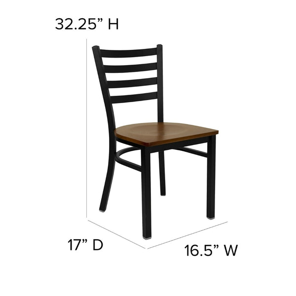 English Elm HERCULES Series Durable Ladder Back Metal Chair for Restaurants, Cafes, and Home Dining Spaces Cherry Wood Seat/Black Metal Frame XU-DG694BLAD-CHYW-GG