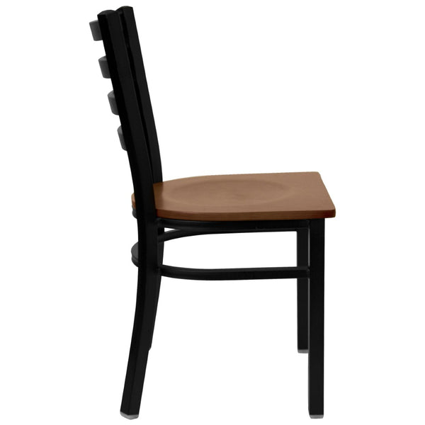 English Elm HERCULES Series Durable Ladder Back Metal Chair for Restaurants, Cafes, and Home Dining Spaces Cherry Wood Seat/Black Metal Frame XU-DG694BLAD-CHYW-GG
