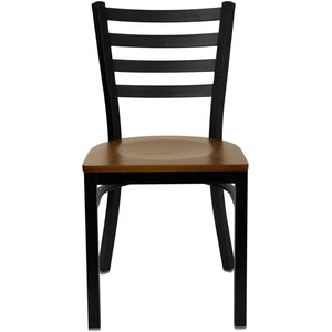 English Elm HERCULES Series Durable Ladder Back Metal Chair for Restaurants, Cafes, and Home Dining Spaces Cherry Wood Seat/Black Metal Frame XU-DG694BLAD-CHYW-GG
