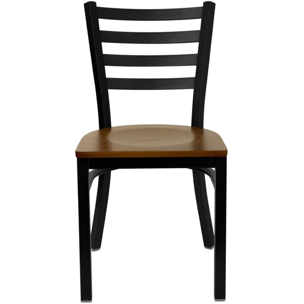 English Elm HERCULES Series Durable Ladder Back Metal Chair for Restaurants, Cafes, and Home Dining Spaces Cherry Wood Seat/Black Metal Frame XU-DG694BLAD-CHYW-GG