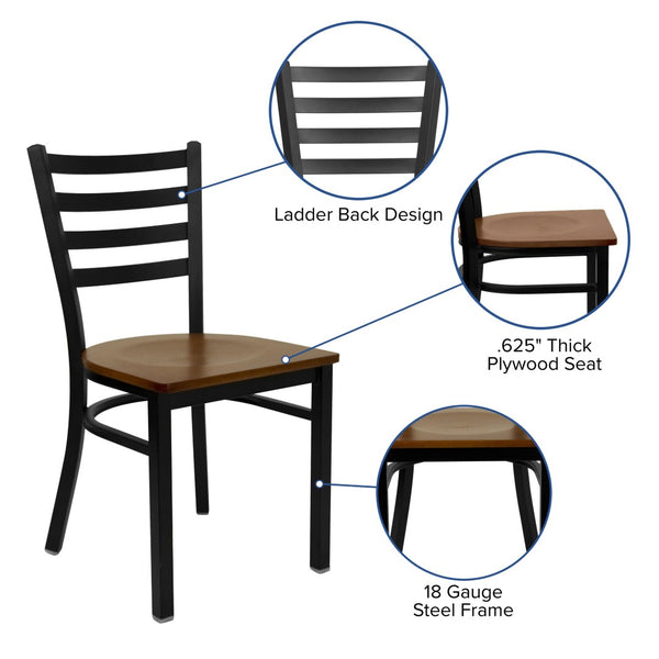 English Elm HERCULES Series Durable Ladder Back Metal Chair for Restaurants, Cafes, and Home Dining Spaces Cherry Wood Seat/Black Metal Frame XU-DG694BLAD-CHYW-GG