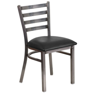 English Elm HERCULES Series Stylish Ladder Back Metal Chair with Cushioned Seat for Restaurants and Homes Black Vinyl Seat/Clear Coated Metal Frame XU-DG694BLAD-CLR-BLKV-GG