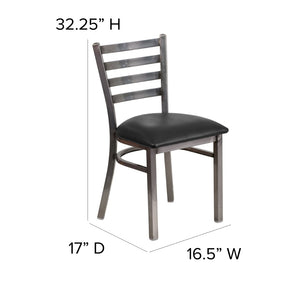 English Elm HERCULES Series Stylish Ladder Back Metal Chair with Cushioned Seat for Restaurants and Homes Black Vinyl Seat/Clear Coated Metal Frame XU-DG694BLAD-CLR-BLKV-GG