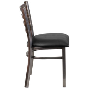 English Elm HERCULES Series Stylish Ladder Back Metal Chair with Cushioned Seat for Restaurants and Homes Black Vinyl Seat/Clear Coated Metal Frame XU-DG694BLAD-CLR-BLKV-GG