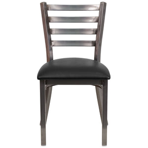 English Elm HERCULES Series Stylish Ladder Back Metal Chair with Cushioned Seat for Restaurants and Homes Black Vinyl Seat/Clear Coated Metal Frame XU-DG694BLAD-CLR-BLKV-GG