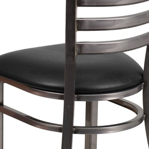 English Elm HERCULES Series Stylish Ladder Back Metal Chair with Cushioned Seat for Restaurants and Homes Black Vinyl Seat/Clear Coated Metal Frame XU-DG694BLAD-CLR-BLKV-GG