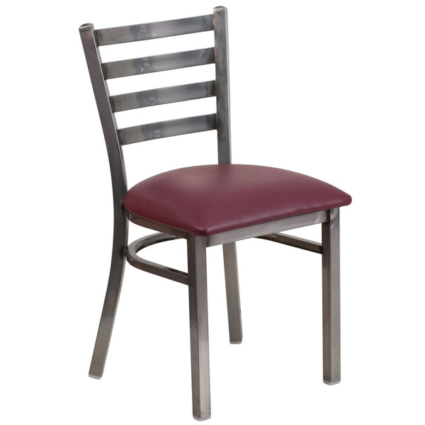 English Elm HERCULES Series Stylish Ladder Back Metal Chair with Cushioned Seat for Restaurants and Homes Burgundy Vinyl Seat/Clear Coated Metal Frame XU-DG694BLAD-CLR-BURV-GG