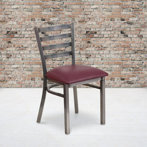 English Elm HERCULES Series Stylish Ladder Back Metal Chair with Cushioned Seat for Restaurants and Homes Burgundy Vinyl Seat/Clear Coated Metal Frame XU-DG694BLAD-CLR-BURV-GG