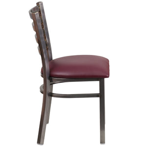 English Elm HERCULES Series Stylish Ladder Back Metal Chair with Cushioned Seat for Restaurants and Homes Burgundy Vinyl Seat/Clear Coated Metal Frame XU-DG694BLAD-CLR-BURV-GG