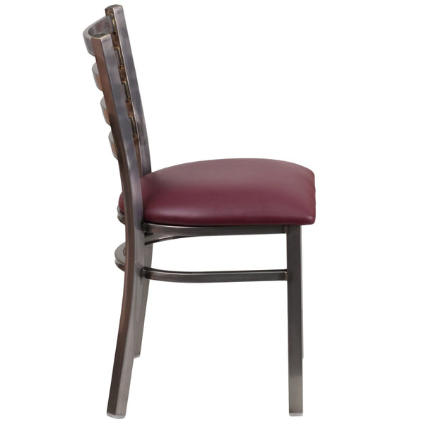 English Elm HERCULES Series Stylish Ladder Back Metal Chair with Cushioned Seat for Restaurants and Homes Burgundy Vinyl Seat/Clear Coated Metal Frame XU-DG694BLAD-CLR-BURV-GG
