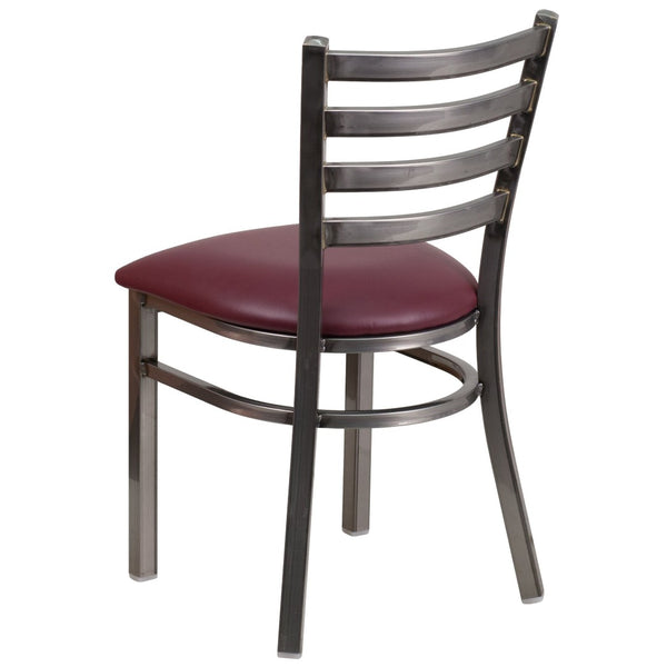 English Elm HERCULES Series Stylish Ladder Back Metal Chair with Cushioned Seat for Restaurants and Homes Burgundy Vinyl Seat/Clear Coated Metal Frame XU-DG694BLAD-CLR-BURV-GG