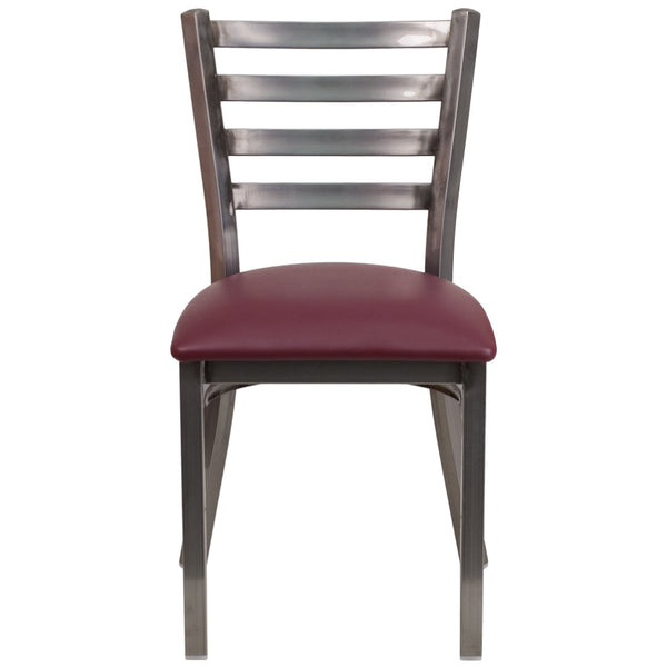 English Elm HERCULES Series Stylish Ladder Back Metal Chair with Cushioned Seat for Restaurants and Homes Burgundy Vinyl Seat/Clear Coated Metal Frame XU-DG694BLAD-CLR-BURV-GG