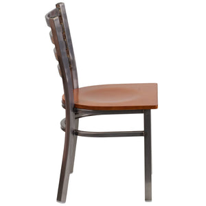 English Elm HERCULES Series Stylish Ladder Back Metal Chair with Cushioned Seat for Restaurants and Homes Cherry Wood Seat/Clear Coated Metal Frame XU-DG694BLAD-CLR-CHYW-GG