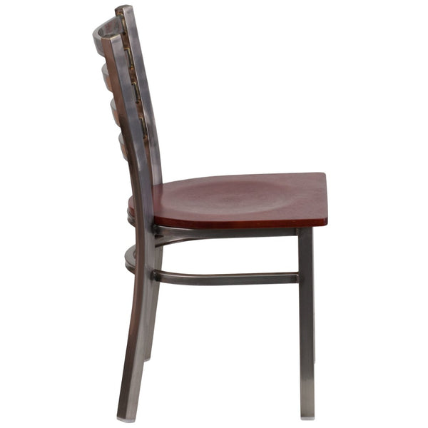 English Elm HERCULES Series Stylish Ladder Back Metal Chair with Cushioned Seat for Restaurants and Homes Mahogany Wood Seat/Clear Coated Metal Frame XU-DG694BLAD-CLR-MAHW-GG