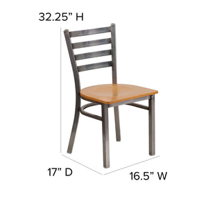 English Elm HERCULES Series Stylish Ladder Back Metal Chair with Cushioned Seat for Restaurants and Homes Natural Wood Seat/Clear Coated Metal Frame XU-DG694BLAD-CLR-NATW-GG