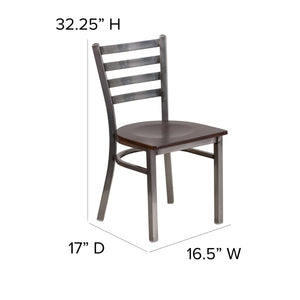 English Elm HERCULES Series Stylish Ladder Back Metal Chair with Cushioned Seat for Restaurants and Homes Walnut Wood Seat/Clear Coated Metal Frame XU-DG694BLAD-CLR-WALW-GG